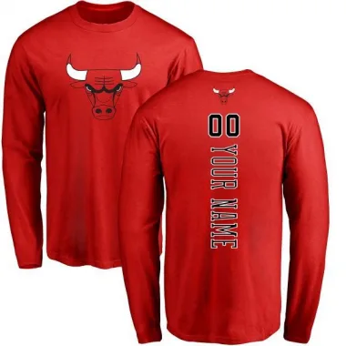 Red Men's Custom Chicago Bulls Backer Long Sleeve T-Shirt