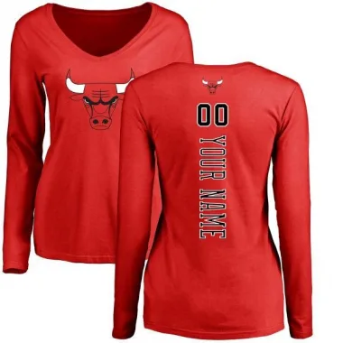 Red Women's Custom Chicago Bulls Backer Long Sleeve T-Shirt